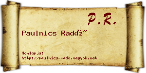 Paulnics Radó névjegykártya